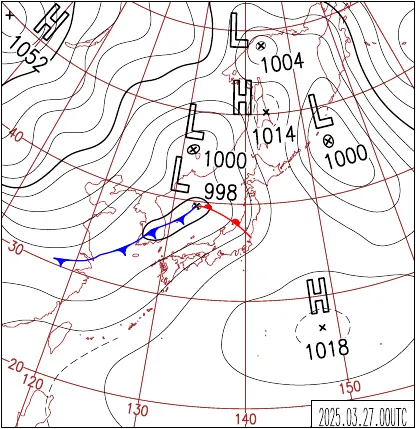 2025年3月27日9時の地上天気図