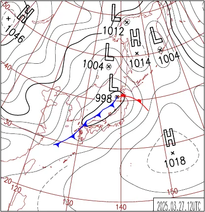 2025年3月27日21時の地上天気図