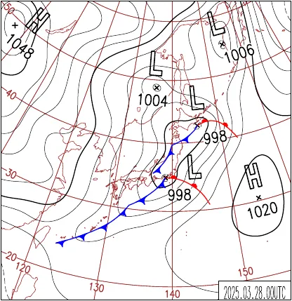 2025年3月28日9時の地上天気図