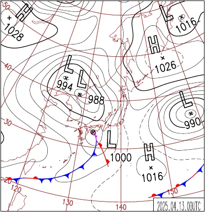 2025年4月13日9時の地上天気図