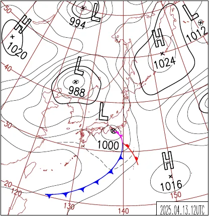 2025年4月13日21時の地上天気図