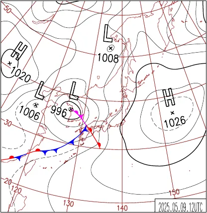 2025年5月9日21時の地上天気図