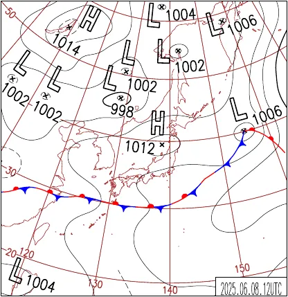 2025年6月8日21時の地上天気図