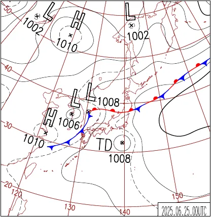 2025年6月25日9時の地上天気図