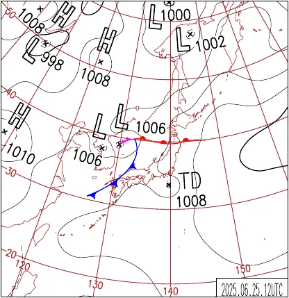 2025年6月25日21時の地上天気図