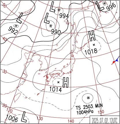 2025年7月2日21時の地上天気図