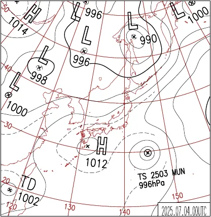 2025年7月4日9時の地上天気図