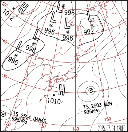 2025年7月4日21時の地上天気図