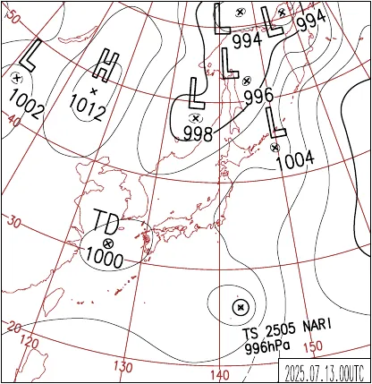 2025年7月13日9時の地上天気図