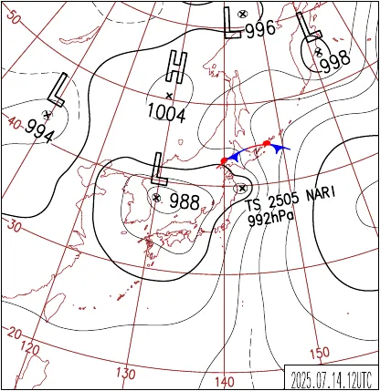 2025年7月14日21時の地上天気図