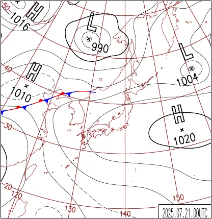 2025年7月21日9時の地上天気図