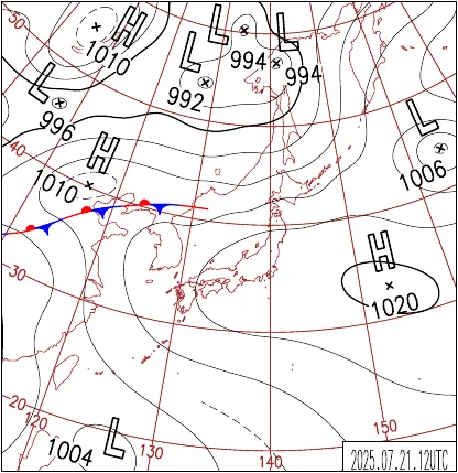 2025年7月21日21時の地上天気図