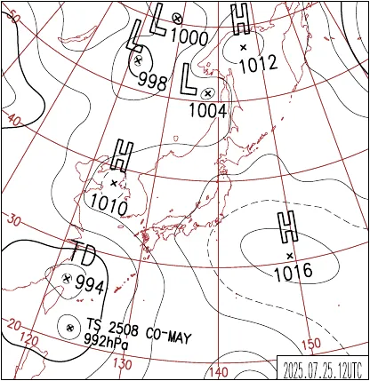 2025年7月25日21時の地上天気図