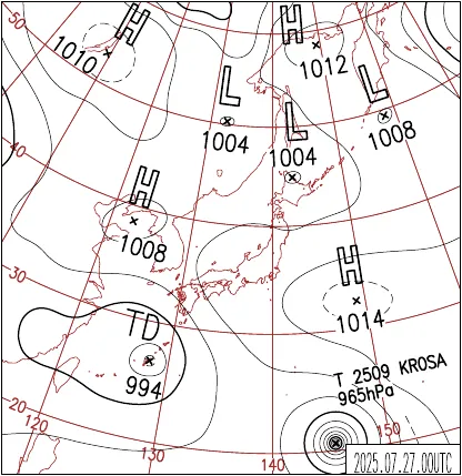 2025年7月27日9時の地上天気図