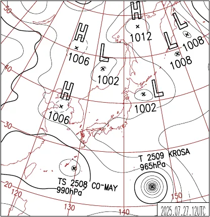 2025年7月27日21時の地上天気図