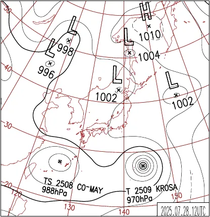 2025年7月28日21時の地上天気図