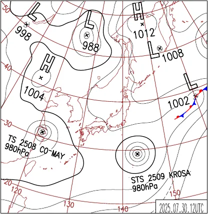 2025年7月30日21時の地上天気図
