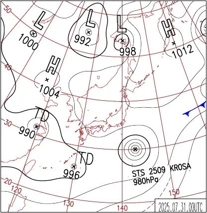 2025年7月31日9時の地上天気図