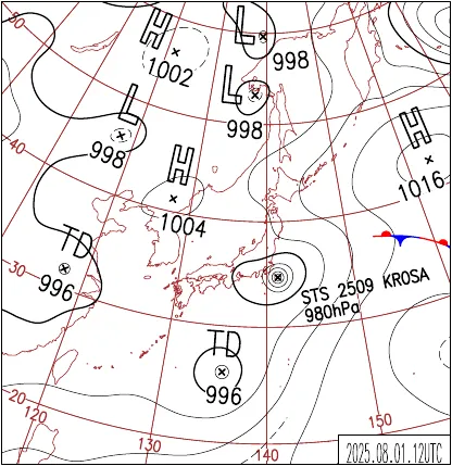2025年8月1日21時の地上天気図