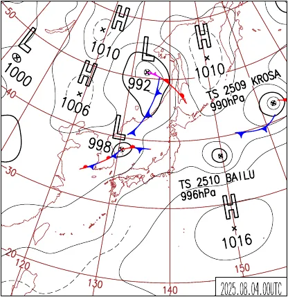 2025年8月4日9時の地上天気図