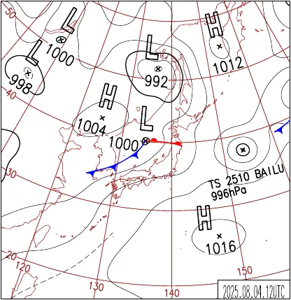 2025年8月4日21時の地上天気図