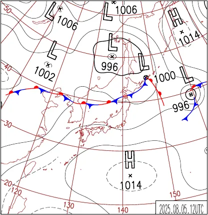 2025年8月5日21時の地上天気図