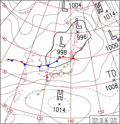 2025年8月6日21時の地上天気図