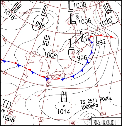 2025年8月8日9時の地上天気図