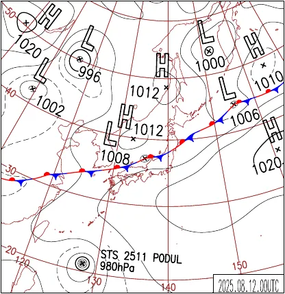 2025年8月12日9時の地上天気図