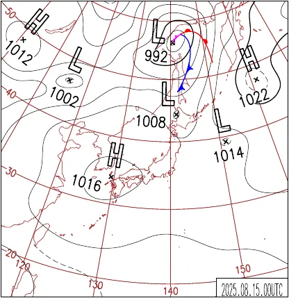 2025年8月15日9時の地上天気図