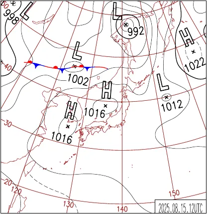 2025年8月15日21時の地上天気図