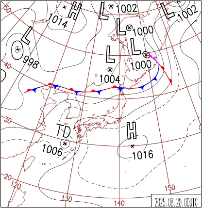 2025年8月20日9時の地上天気図
