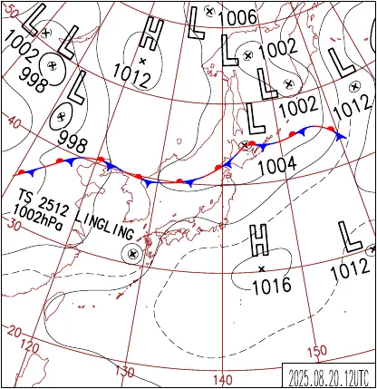 2025年8月20日21時の地上天気図