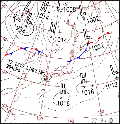 2025年8月21日9時の地上天気図