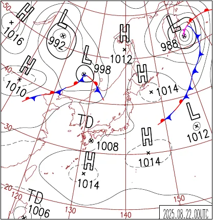 2025年8月22日9時の地上天気図