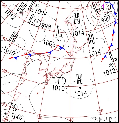 2025年8月22日21時の地上天気図