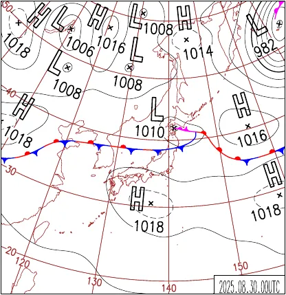 2025年8月30日9時の地上天気図