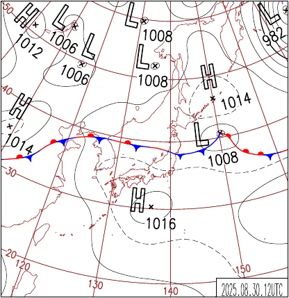 2025年8月30日21時の地上天気図