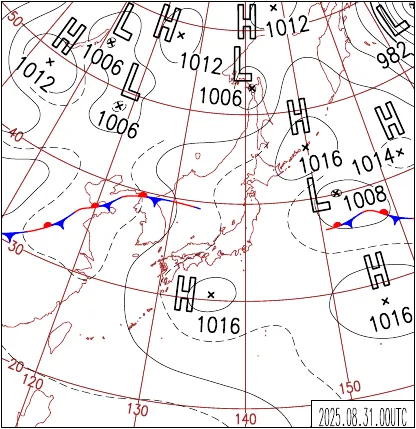 2025年8月31日9時の地上天気図