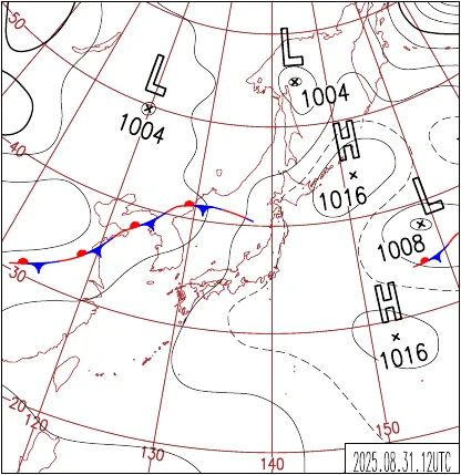 2025年8月31日21時の地上天気図