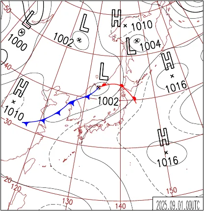 2025年9月1日9時の地上天気図