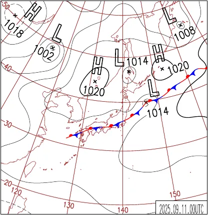 2025年9月11日9時の地上天気図