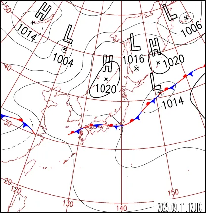 2025年9月11日21時の地上天気図