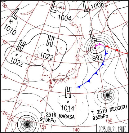 2025年9月21日21時の地上天気図