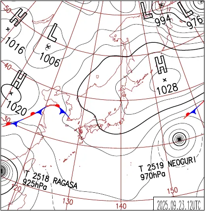 2025年9月23日21時の地上天気図