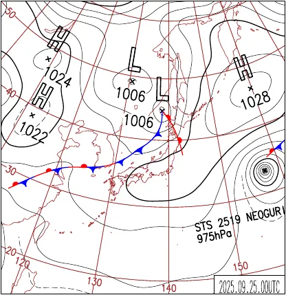 2025年9月25日9時の地上天気図