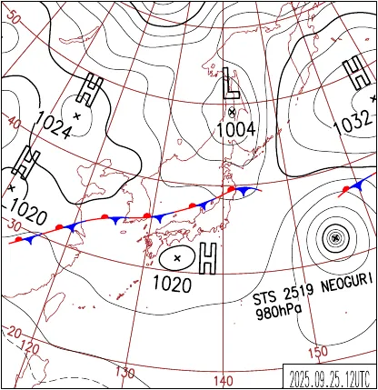 2025年9月25日21時の地上天気図