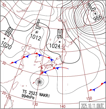 2025年10月11日9時の地上天気図