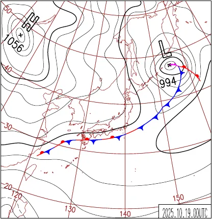 2025年10月19日9時の地上天気図