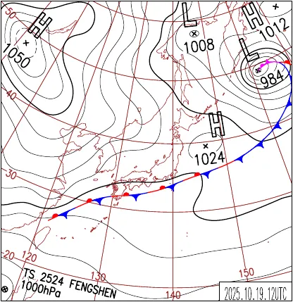 2025年10月19日21時の地上天気図